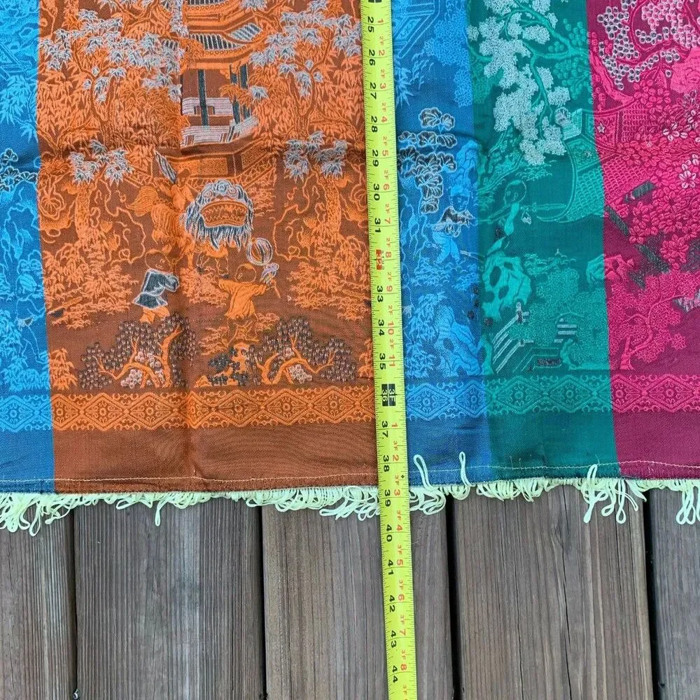 Vintage Asian Oriental Silk Brocade Reverse Image Weave Gold Table 39” X 36”